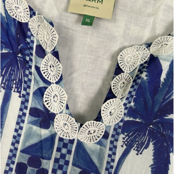FARM RIO Tropical Eyelet Dress Women's Size XL Blue Maxi Dress Bohemian Vacation - Picture 4 of 9